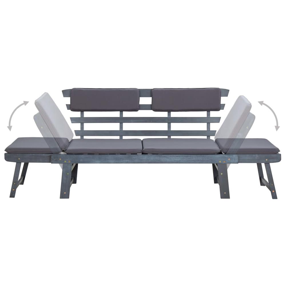 vidaXL Garden Bench with Cushions 2-in-1 74.8" Gray Solid Acacia Wood 2119. Picture 5