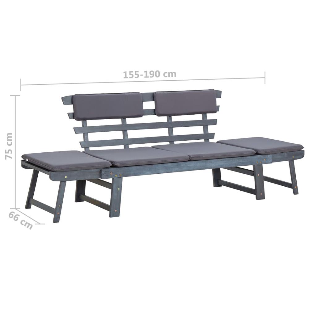 vidaXL Garden Bench with Cushions 2-in-1 74.8" Gray Solid Acacia Wood 2119. Picture 9