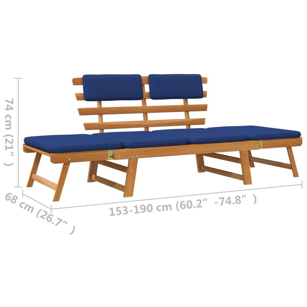 vidaXL Patio Bench with Cushions 2-in-1 74.8" Solid Acacia Wood. Picture 9