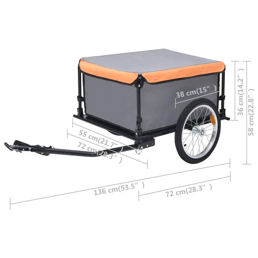 vidaXL Bike Cargo Trailer Gray and Orange 143.3 lb. Picture 6
