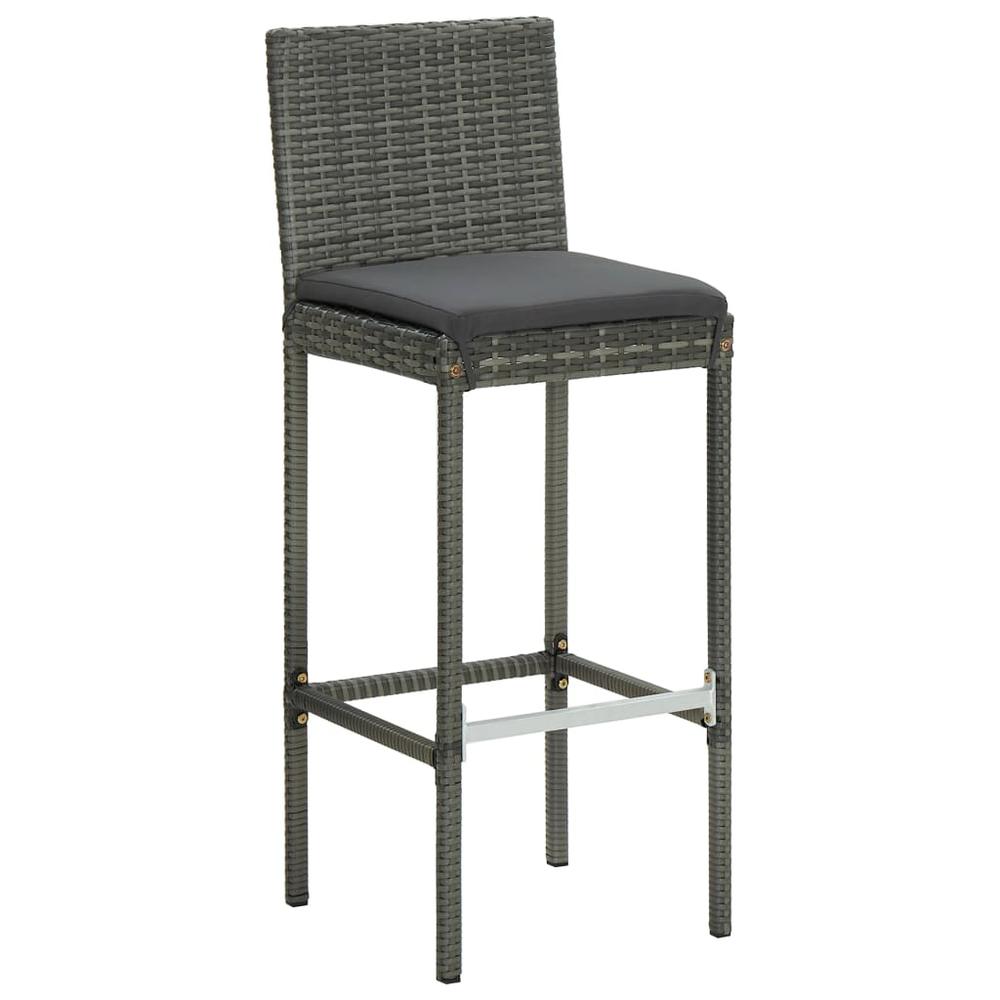 vidaXL Garden Bar Stools with Cushions 2 pcs Gray Poly Rattan, 313436. Picture 2