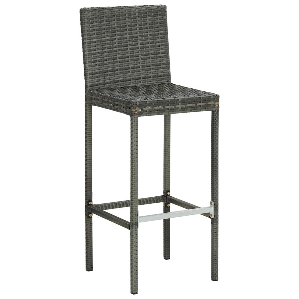 vidaXL Garden Bar Stools with Cushions 2 pcs Gray Poly Rattan, 313436. Picture 3