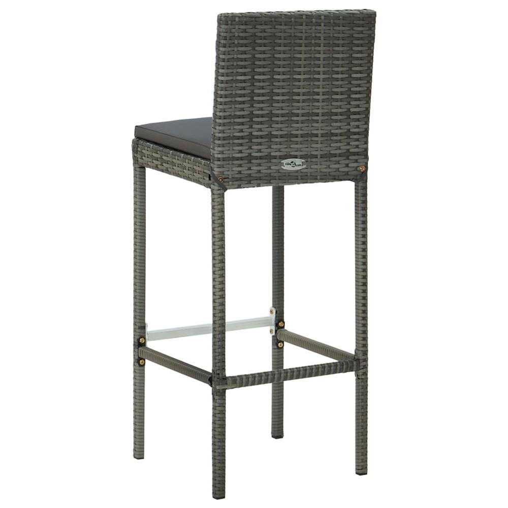 vidaXL Garden Bar Stools with Cushions 2 pcs Gray Poly Rattan, 313436. Picture 6