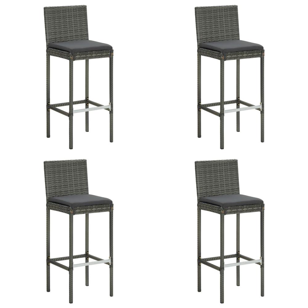 vidaXL Garden Bar Stools with Cushions 4 pcs Gray Poly Rattan, 313438. Picture 1