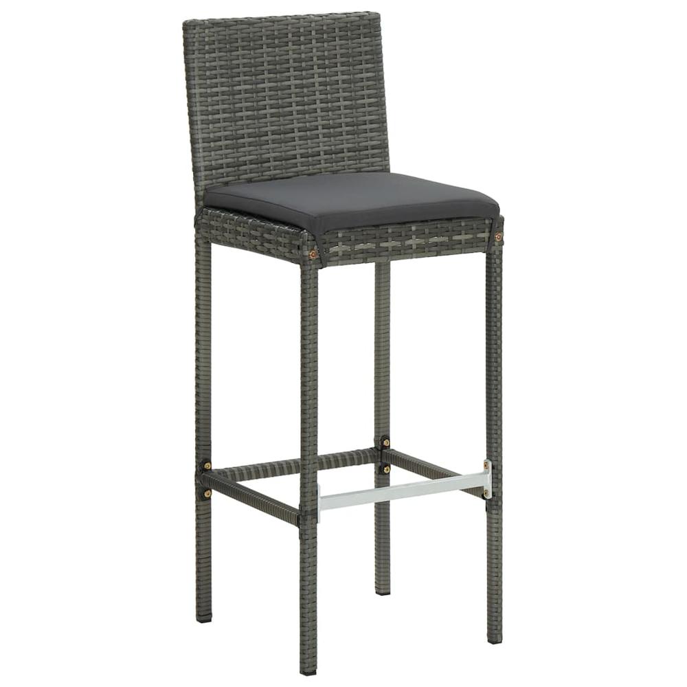 vidaXL Garden Bar Stools with Cushions 4 pcs Gray Poly Rattan, 313438. Picture 2