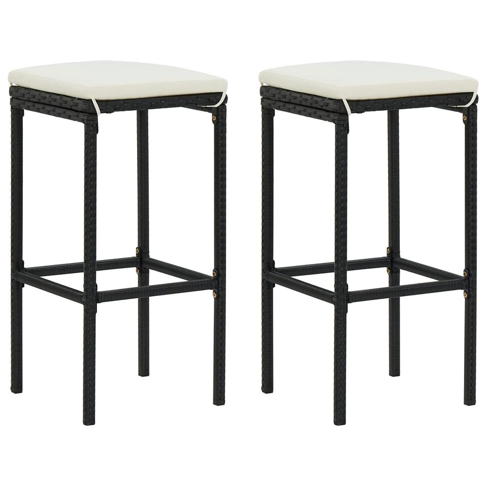 vidaXL Bar Stools with Cushions 2 pcs Black Poly Rattan 3440. The main picture.