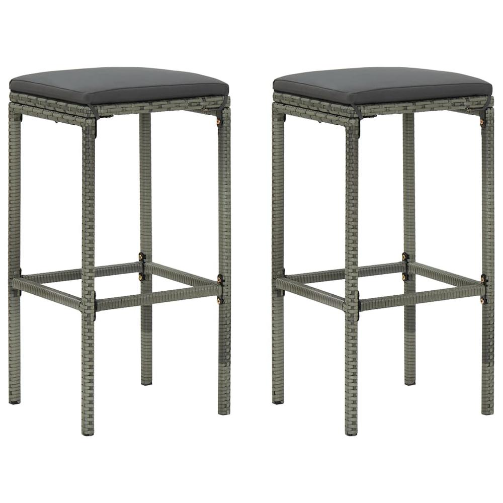 vidaXL Bar Stools with Cushions 2 pcs Gray Poly Rattan 3441. The main picture.