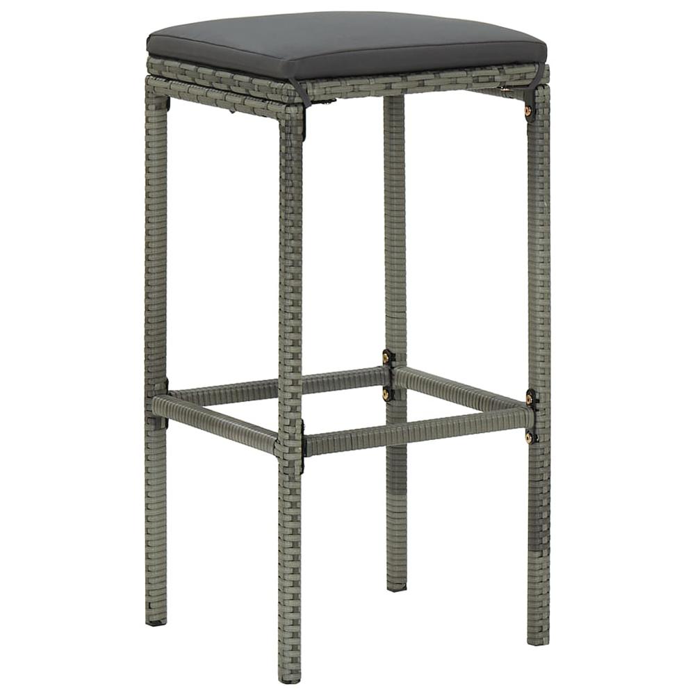 vidaXL Bar Stools with Cushions 2 pcs Gray Poly Rattan 3441. Picture 2