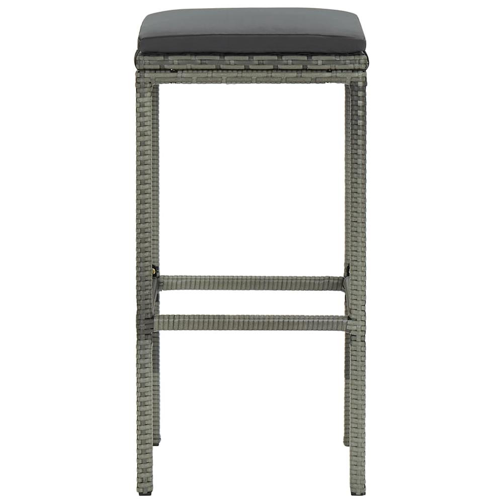 vidaXL Bar Stools with Cushions 2 pcs Gray Poly Rattan 3441. Picture 5