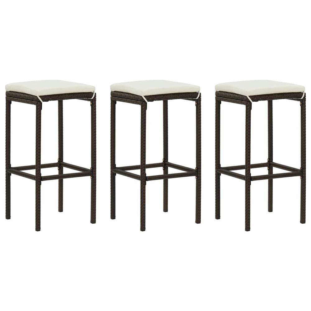vidaXL Bar Stools with Cushions 3 pcs Brown Poly Rattan, 313442. Picture 1