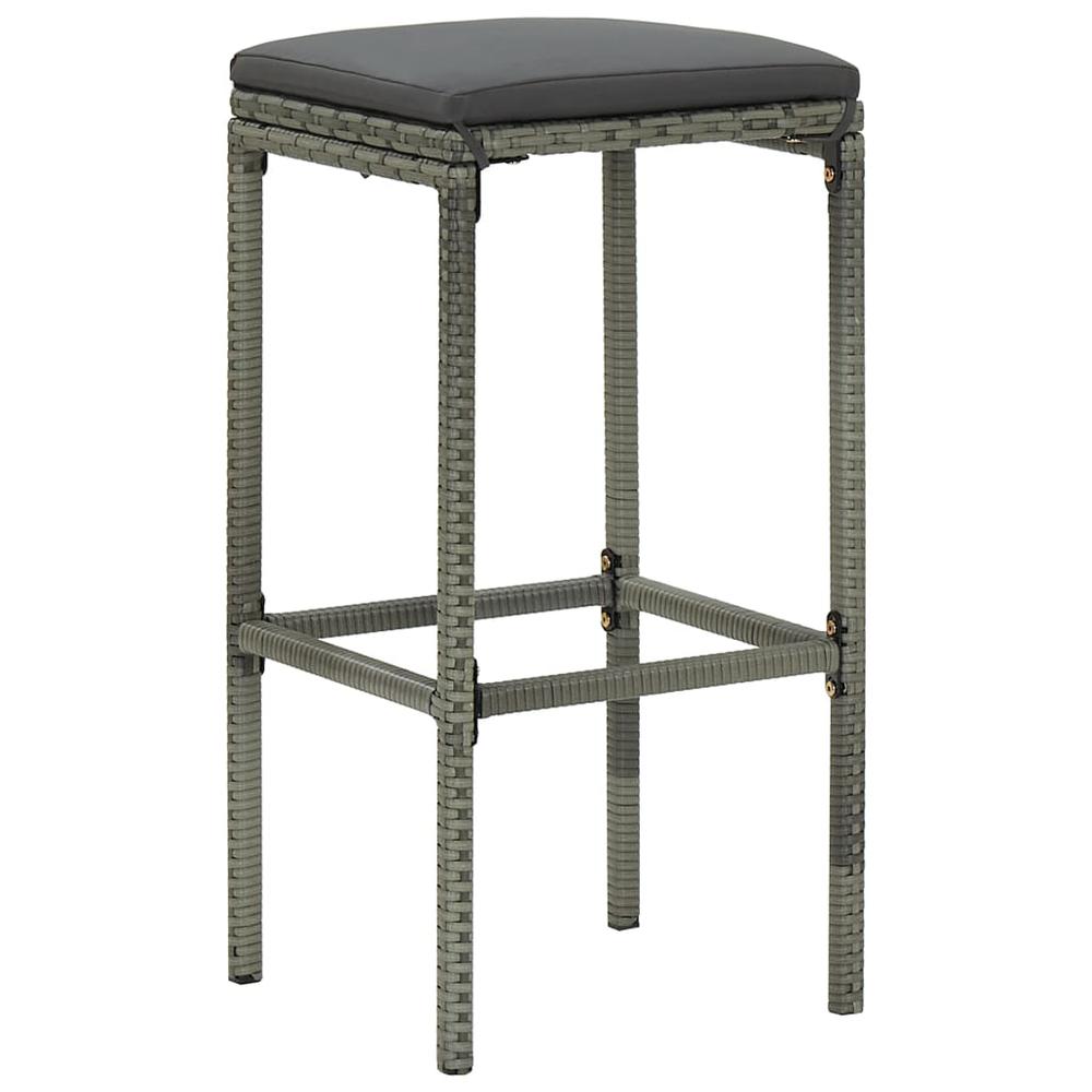 vidaXL Bar Stools with Cushions 3 pcs Gray Poly Rattan, 313444. Picture 2