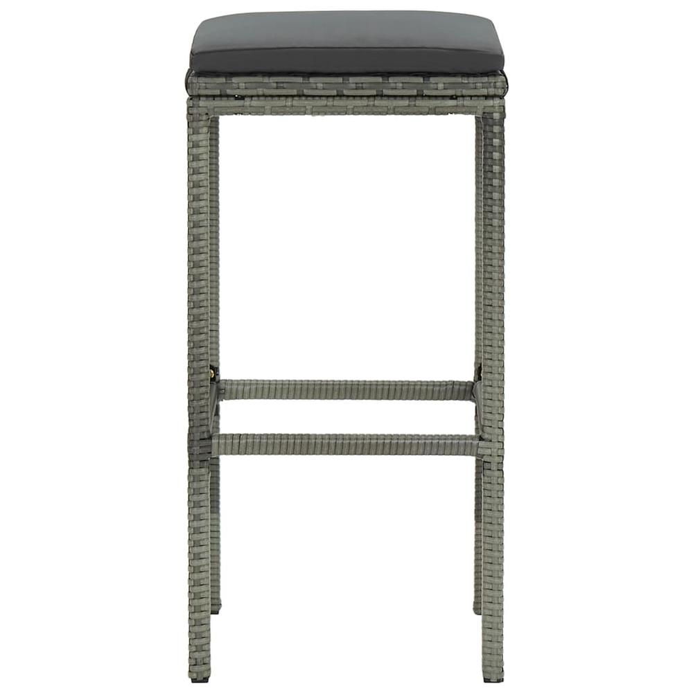 vidaXL Bar Stools with Cushions 3 pcs Gray Poly Rattan, 313444. Picture 4