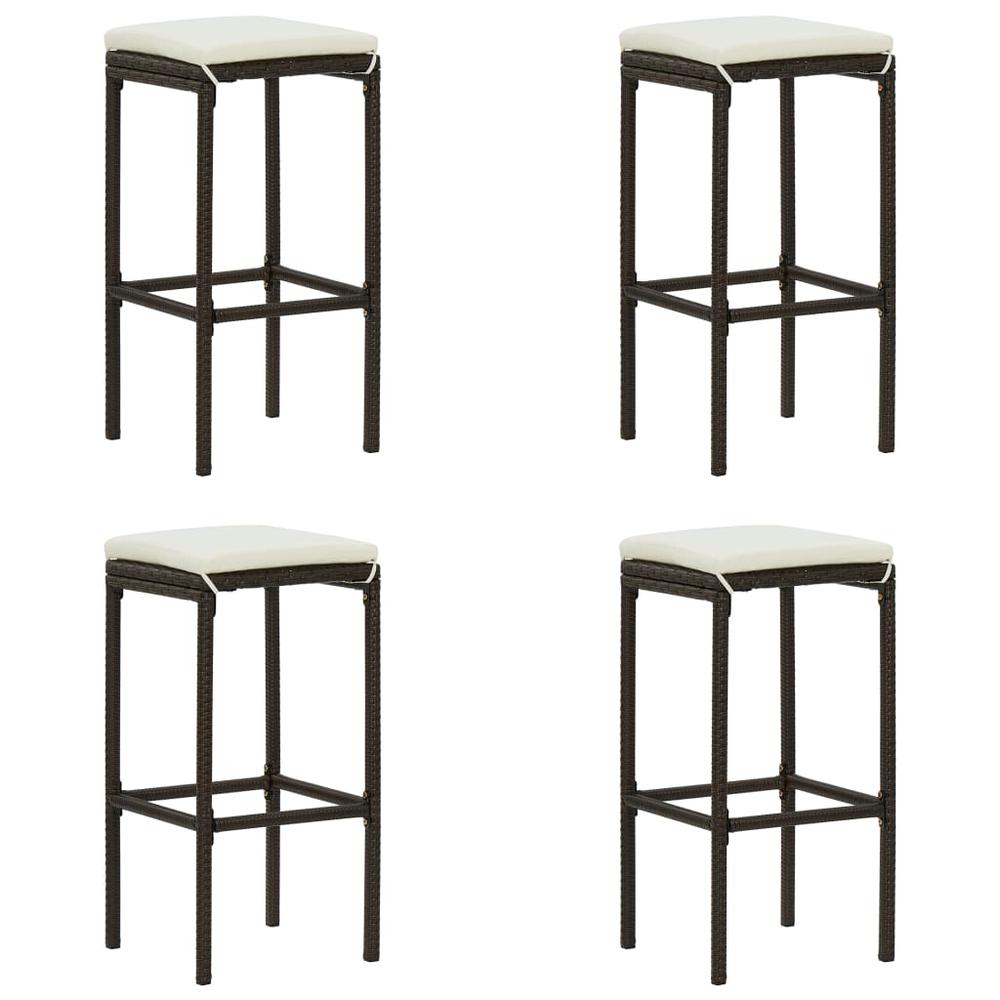 vidaXL Bar Stools with Cushions 4 pcs Brown Poly Rattan 3445. Picture 1