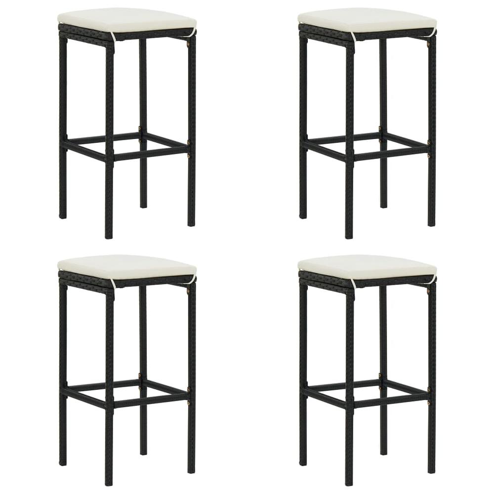 vidaXL Bar Stools with Cushions 4 pcs Black Poly Rattan 3446. The main picture.