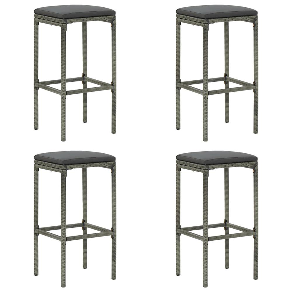 vidaXL Bar Stools with Cushions 4 pcs Gray Poly Rattan 3447. Picture 1