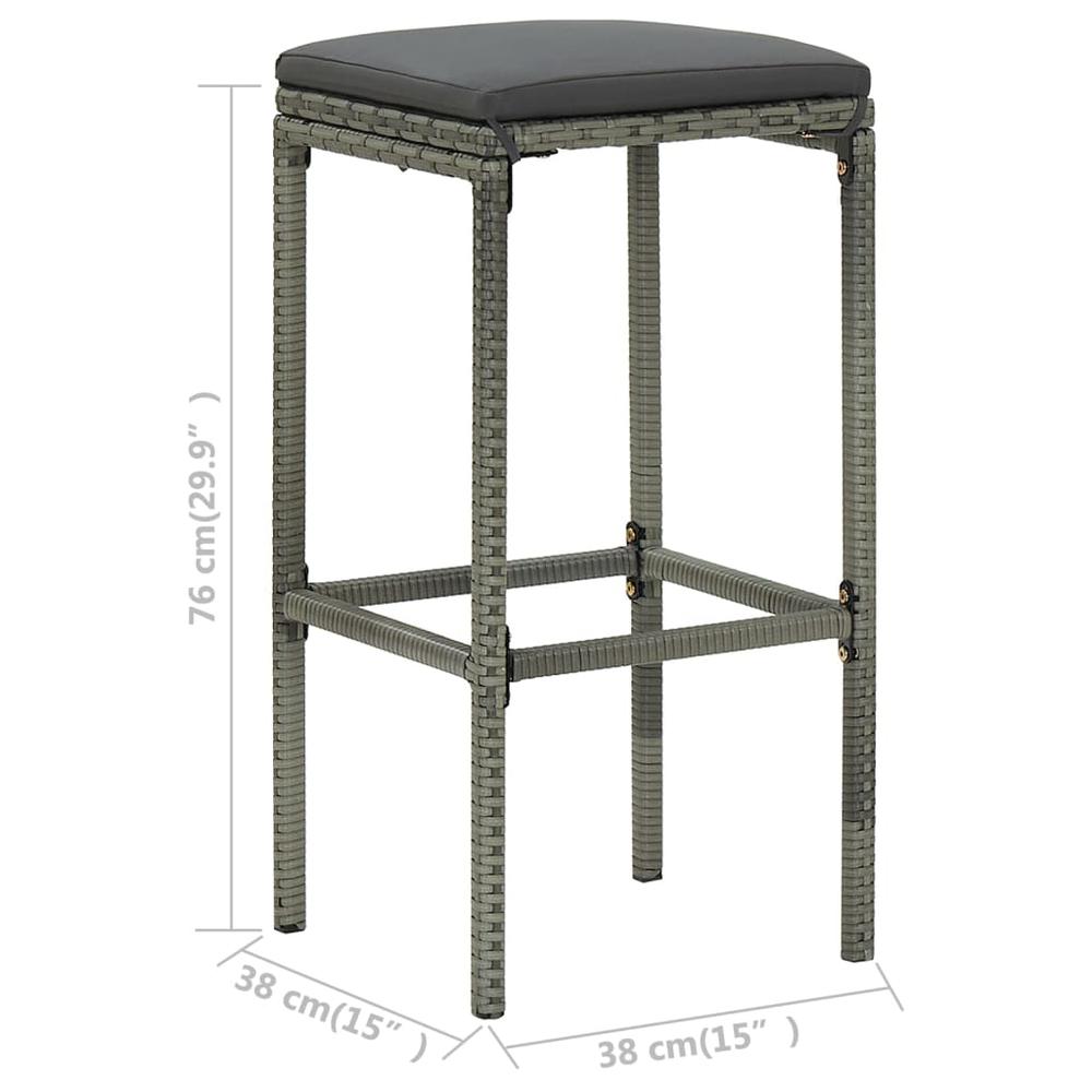 vidaXL Bar Stools with Cushions 4 pcs Gray Poly Rattan 3447. Picture 8