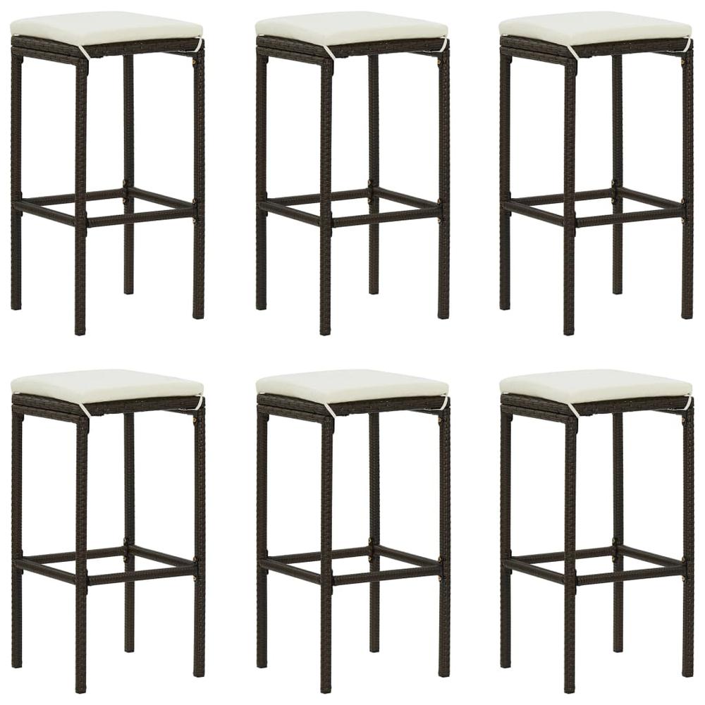 vidaXL Bar Stools with Cushions 6 pcs Brown Poly Rattan, 313448. Picture 1
