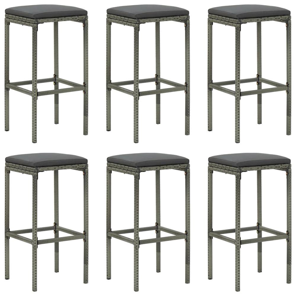 vidaXL Bar Stools with Cushions 6 pcs Gray Poly Rattan, 313450. Picture 1