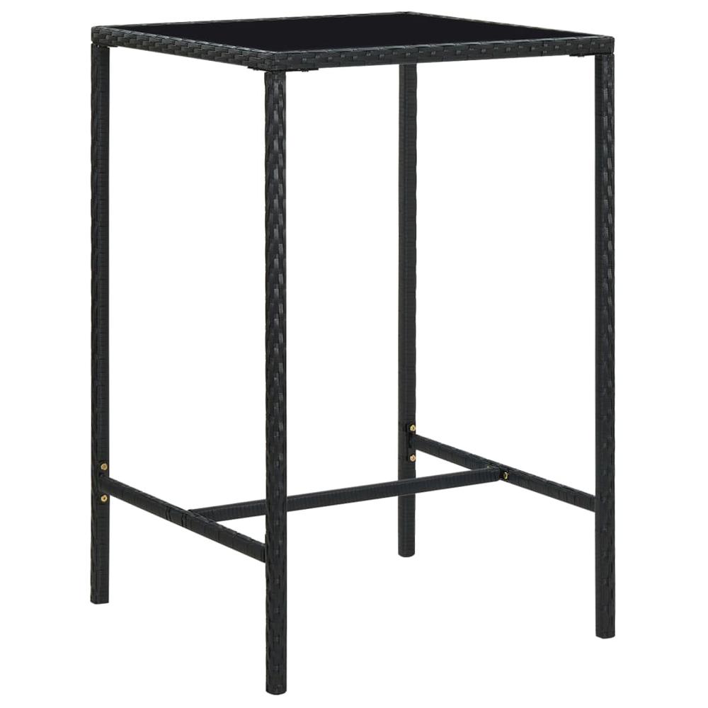vidaXL Garden Bar Table Black 27.6"x27.6"x43.3" Poly Rattan and Glass 3458. Picture 1