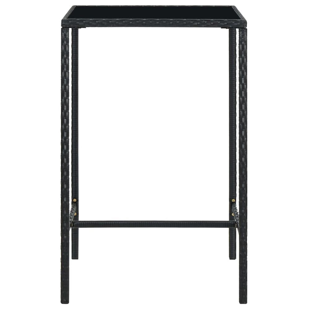 vidaXL Garden Bar Table Black 27.6"x27.6"x43.3" Poly Rattan and Glass 3458. Picture 2