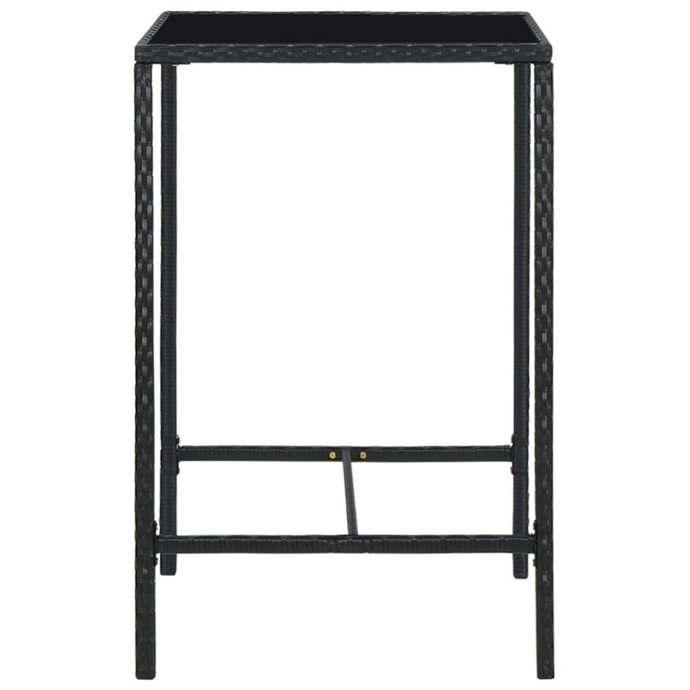 vidaXL Garden Bar Table Black 27.6"x27.6"x43.3" Poly Rattan and Glass 3458. Picture 3
