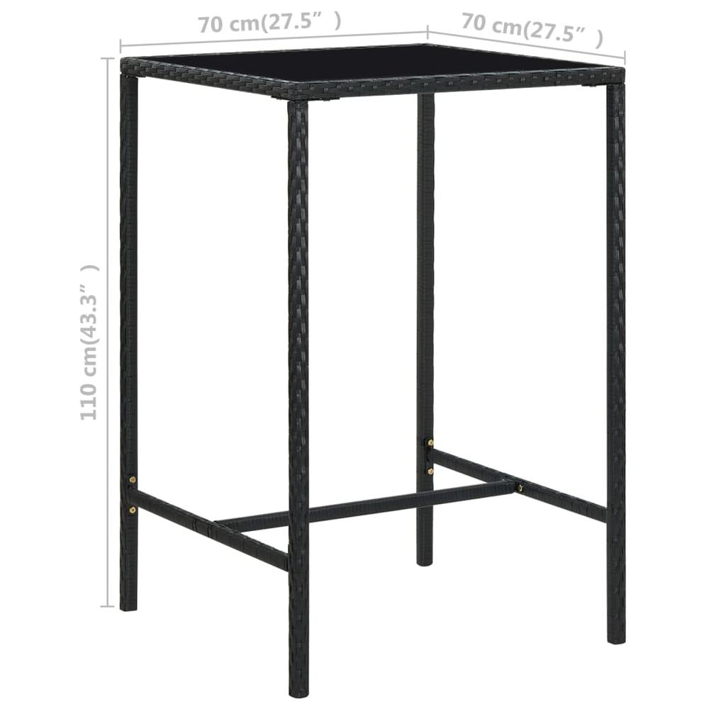 vidaXL Garden Bar Table Black 27.6"x27.6"x43.3" Poly Rattan and Glass 3458. Picture 6