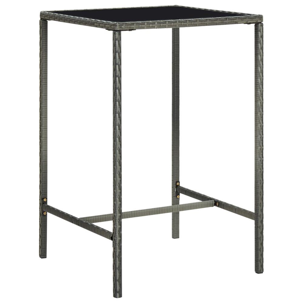 vidaXL Garden Bar Table Gray 27.6"x27.6"x43.3" Poly Rattan and Glass 3459. Picture 1