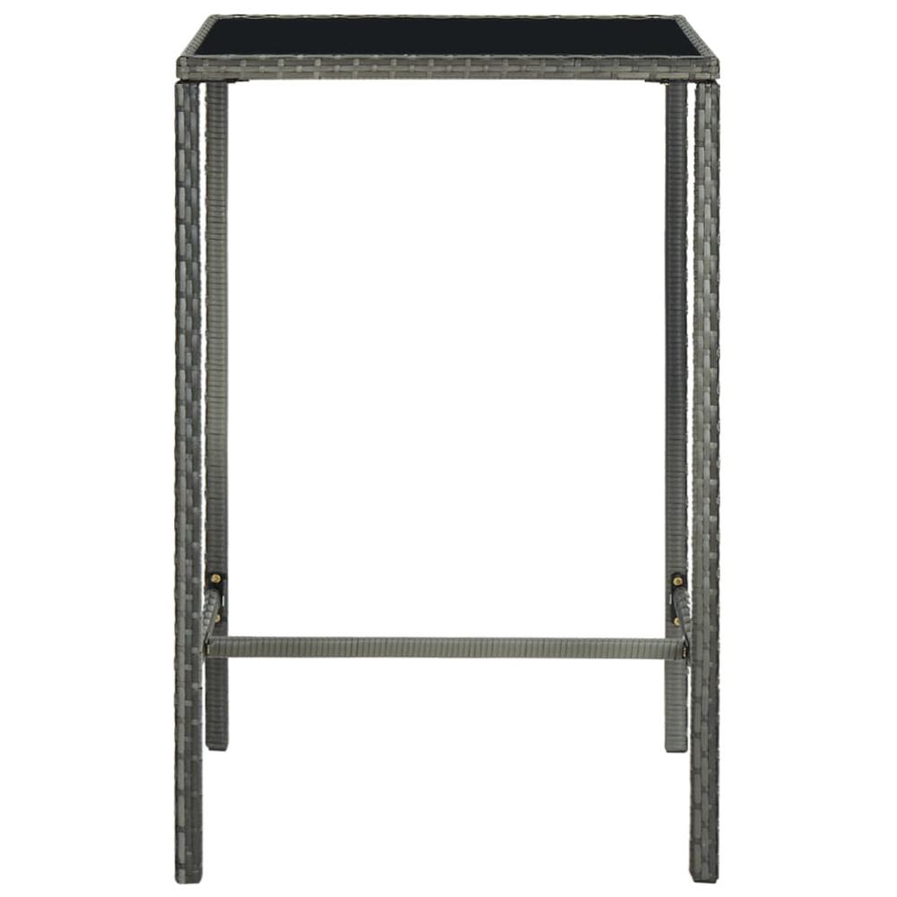 vidaXL Garden Bar Table Gray 27.6"x27.6"x43.3" Poly Rattan and Glass 3459. Picture 2