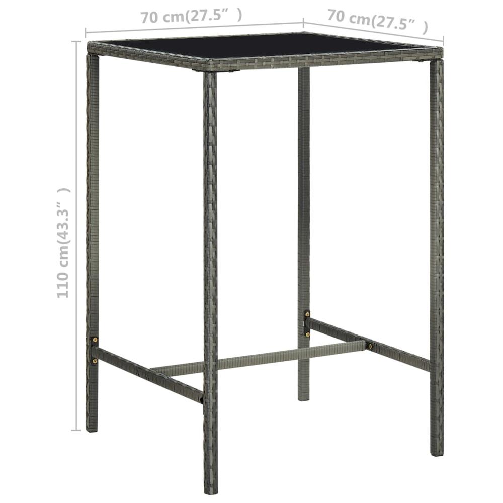 vidaXL Garden Bar Table Gray 27.6"x27.6"x43.3" Poly Rattan and Glass 3459. Picture 6