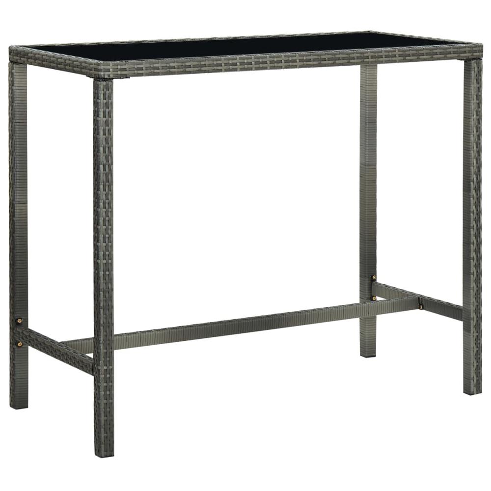vidaXL Garden Bar Table Gray 51.2"x23.6"x43.3" Poly Rattan and Glass 3462. Picture 1