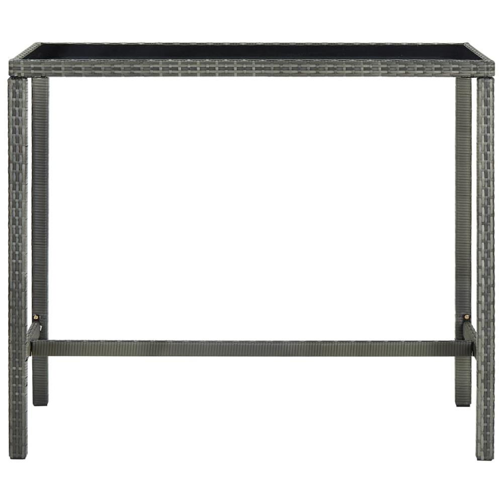 vidaXL Garden Bar Table Gray 51.2"x23.6"x43.3" Poly Rattan and Glass 3462. Picture 2