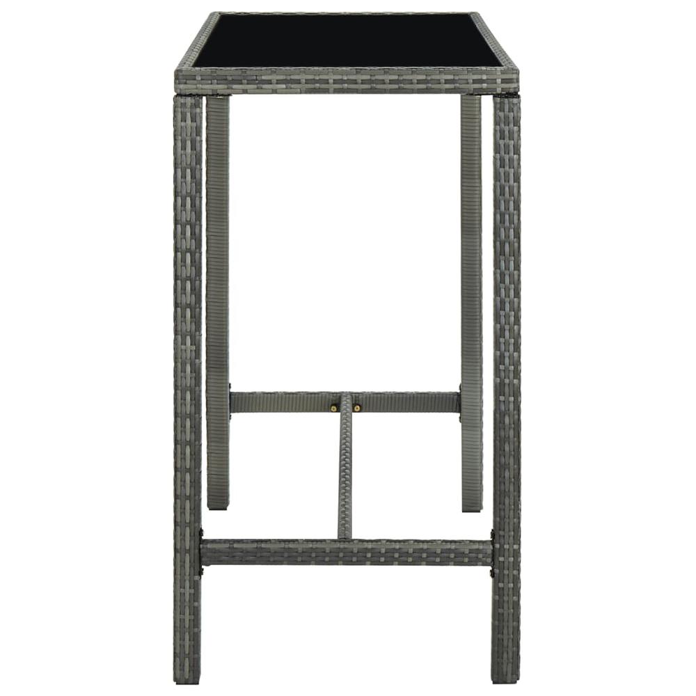 vidaXL Garden Bar Table Gray 51.2"x23.6"x43.3" Poly Rattan and Glass 3462. Picture 3