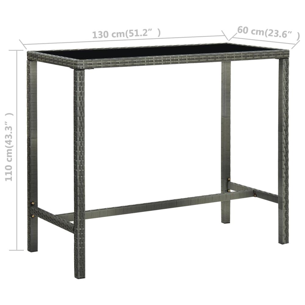vidaXL Garden Bar Table Gray 51.2"x23.6"x43.3" Poly Rattan and Glass 3462. Picture 6
