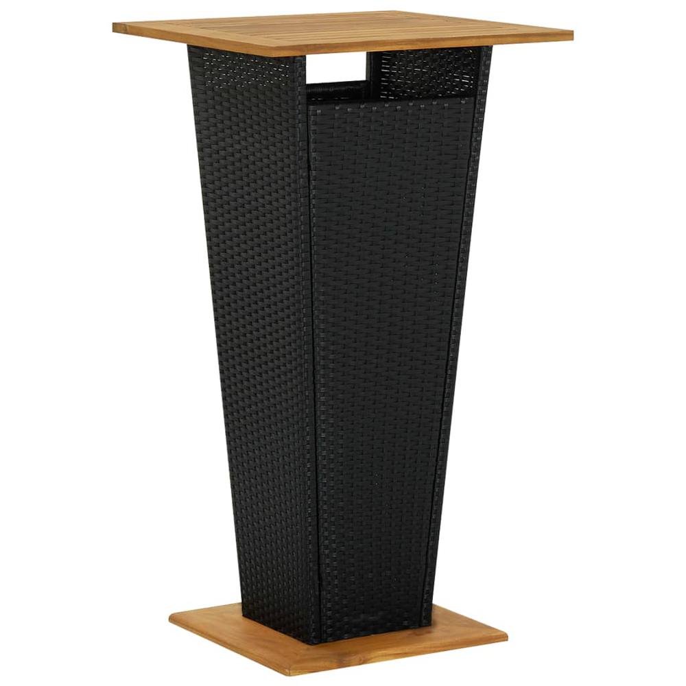 vidaXL Bar Table Black 23.6"x23.6"x43.3" Poly Rattan and Solid Acacia Wood 3463. Picture 1