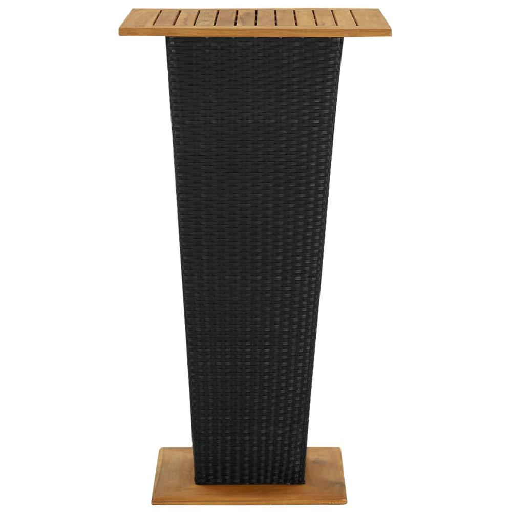 vidaXL Bar Table Black 23.6"x23.6"x43.3" Poly Rattan and Solid Acacia Wood 3463. Picture 2