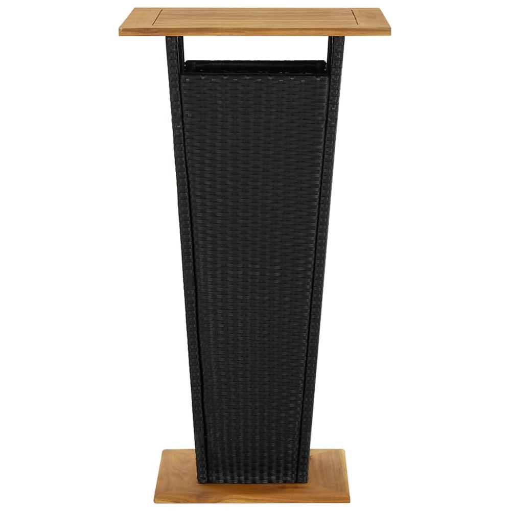vidaXL Bar Table Black 23.6"x23.6"x43.3" Poly Rattan and Solid Acacia Wood 3463. Picture 3