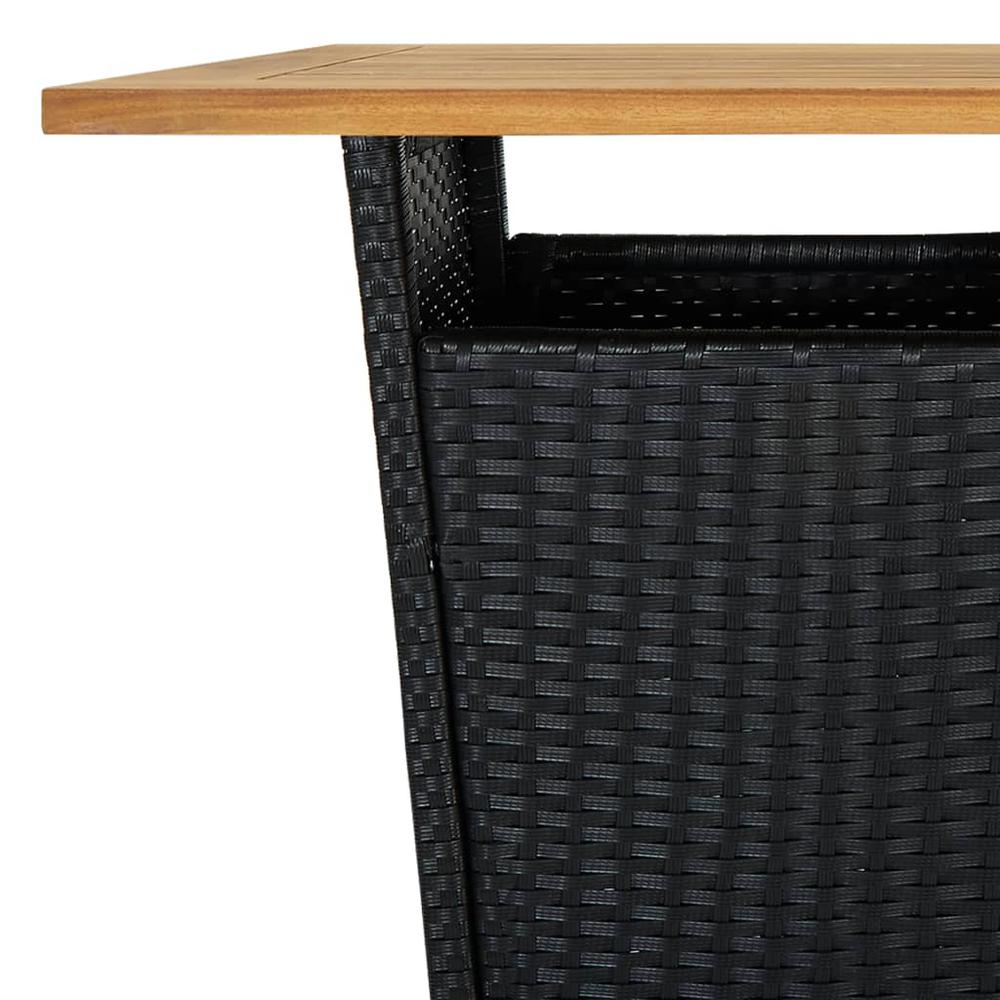 vidaXL Bar Table Black 23.6"x23.6"x43.3" Poly Rattan and Solid Acacia Wood 3463. Picture 5