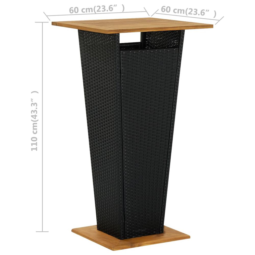 vidaXL Bar Table Black 23.6"x23.6"x43.3" Poly Rattan and Solid Acacia Wood 3463. Picture 6