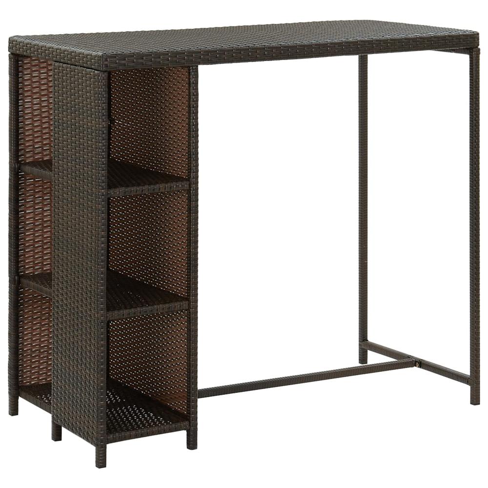 vidaXL Bar Table with Storage Rack Brown 47.2"x23.6"x43.3" Poly Rattan, 313475. Picture 1
