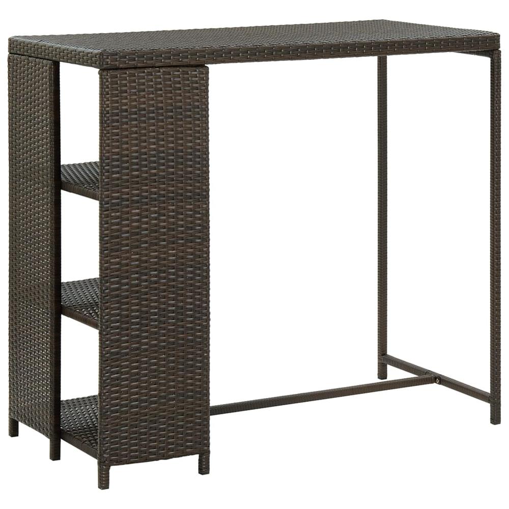 vidaXL Bar Table with Storage Rack Brown 47.2"x23.6"x43.3" Poly Rattan, 313475. Picture 5