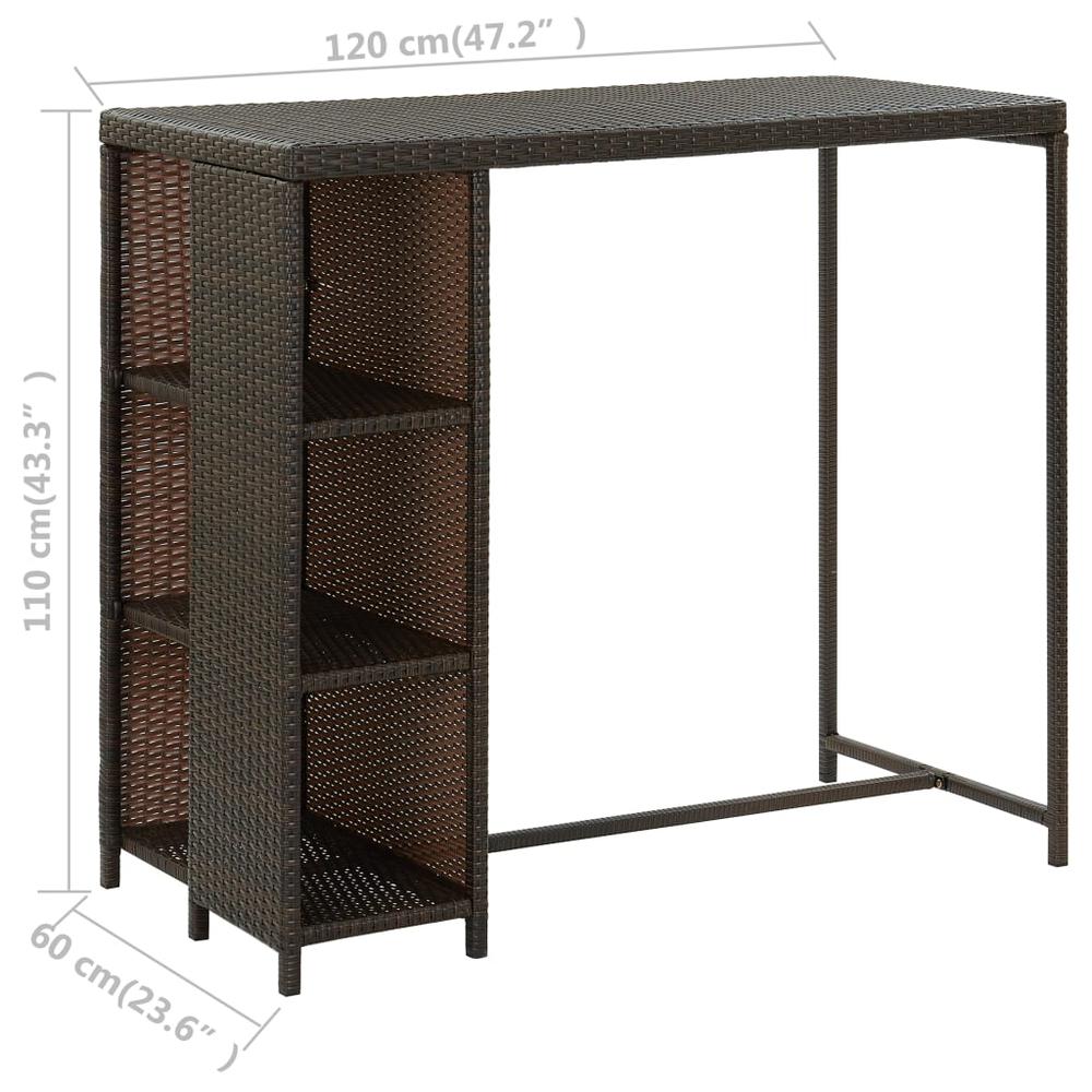 vidaXL Bar Table with Storage Rack Brown 47.2"x23.6"x43.3" Poly Rattan, 313475. Picture 7