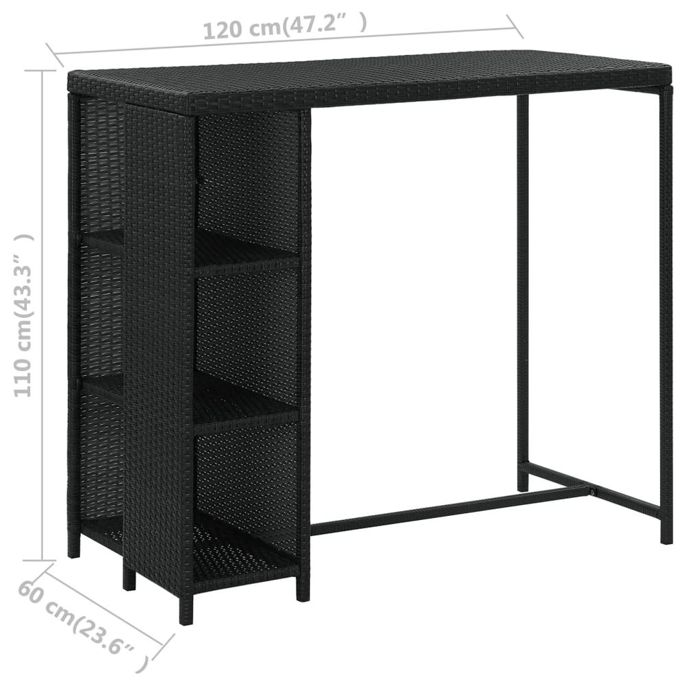 vidaXL Bar Table with Storage Rack Black 47.2"x23.6"x43.3" Poly Rattan, 313476. Picture 7