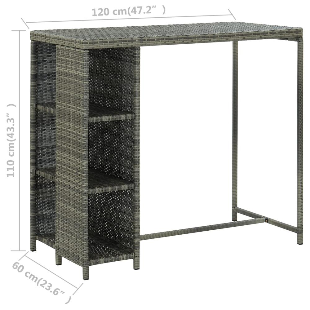 vidaXL Bar Table with Storage Rack Gray 47.2"x23.6"x43.3" Poly Rattan, 313477. Picture 7