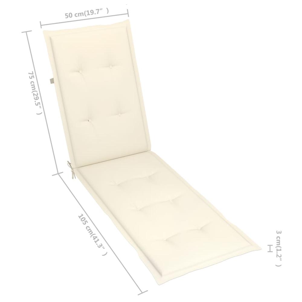 vidaXL Deck Chair Cushion Cream (29.5"+41.3")x19.7"x1.2". Picture 8