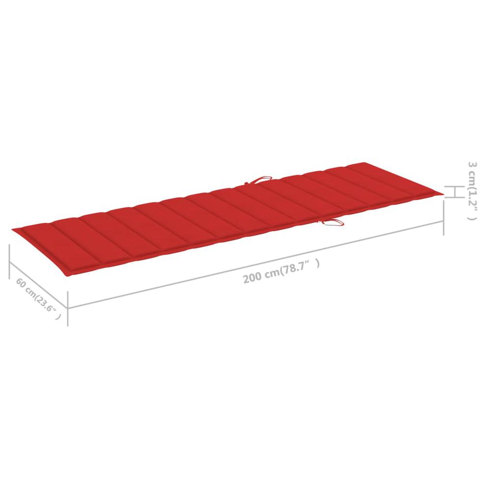 vidaXL Sun Lounger Cushion Red 78.7"x23.6"x1.2" Fabric. Picture 6