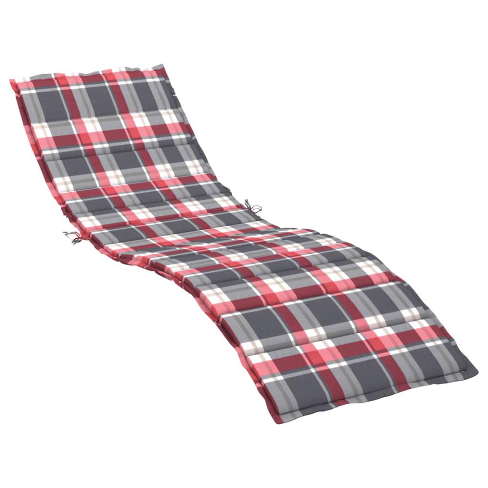 Sun Lounger Cushion Red Check Pattern 78.7"x27.6"x1.2" Fabric. Picture 1