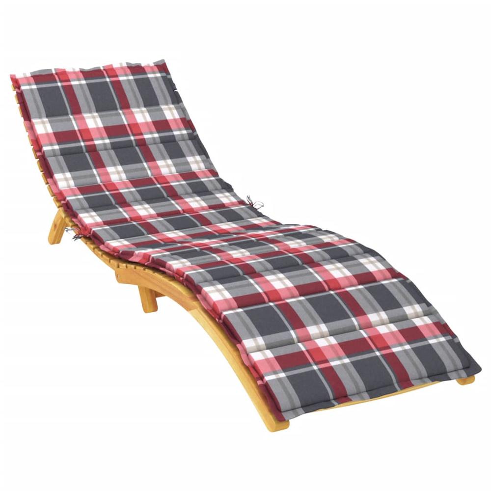 Sun Lounger Cushion Red Check Pattern 78.7"x27.6"x1.2" Fabric. Picture 2