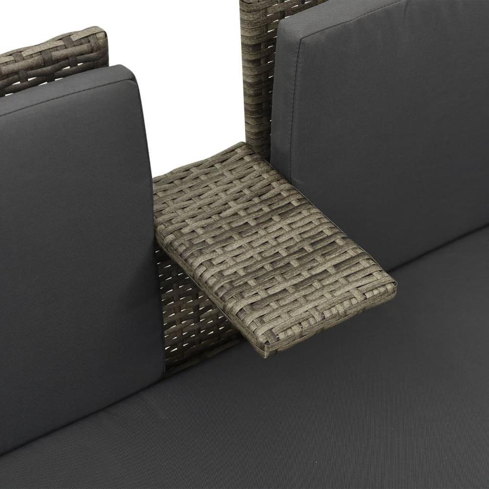 vidaXL 3 Piece Patio Lounge Set with Cushions Poly Rattan Gray, 313128. Picture 7