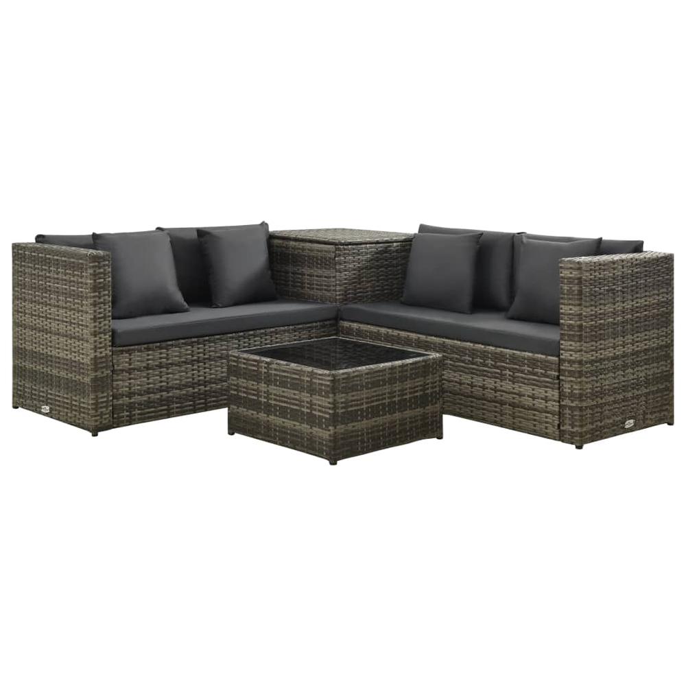 vidaXL 4 Piece Garden Lounge Set with Cushions Poly Rattan Gray, 313130. The main picture.