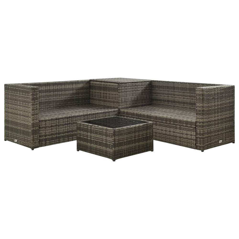 vidaXL 4 Piece Garden Lounge Set with Cushions Poly Rattan Gray, 313130. Picture 3